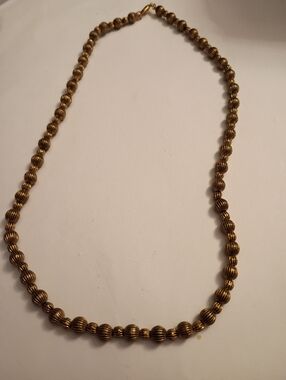 Gold Ribbed Bead Necklace for Women - Timeless Shine